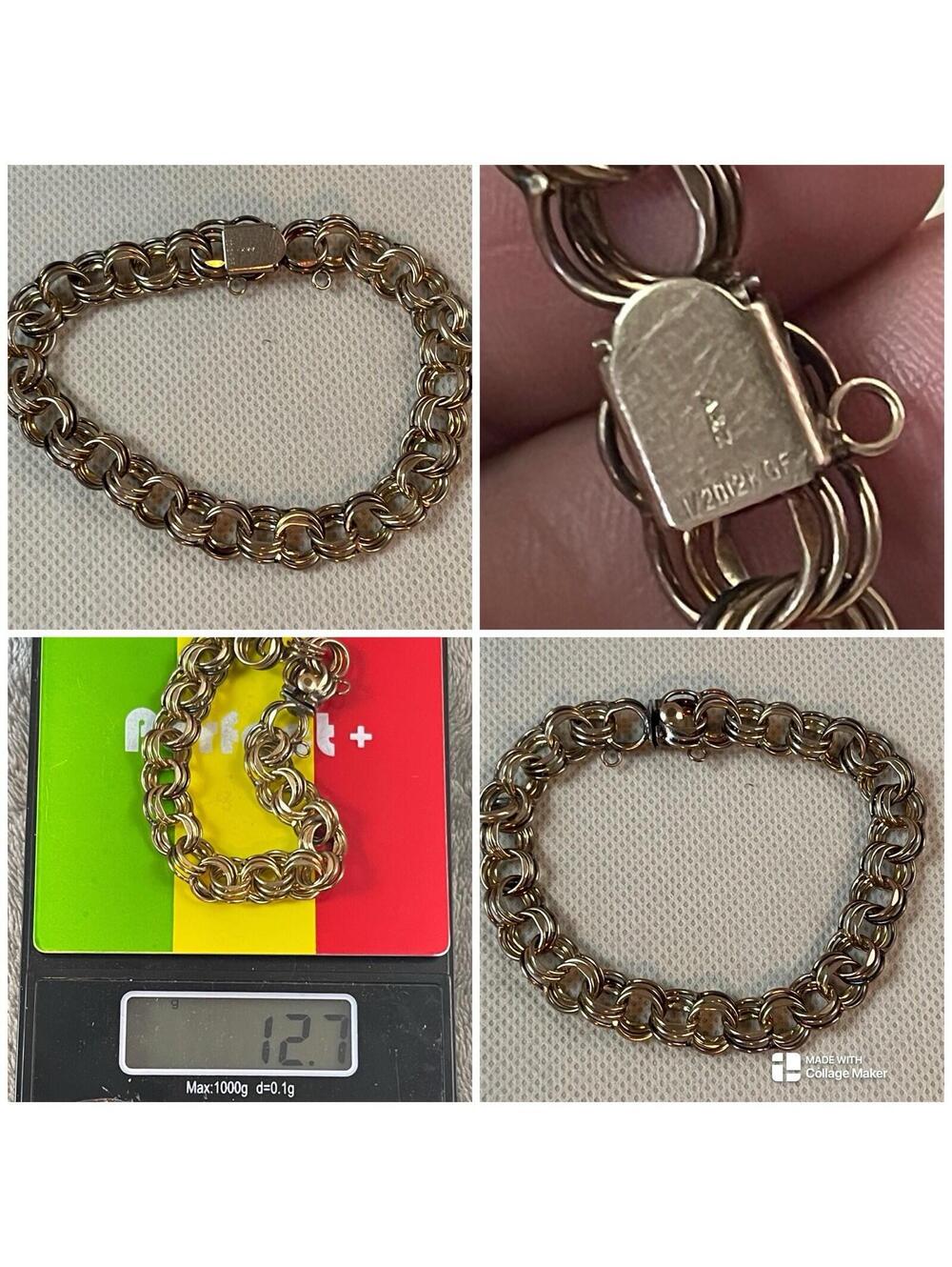 VTG A&Z 1/20 12K Gold Filled Bracelet Heavy Retro Mid Century Charm Link 12.7g